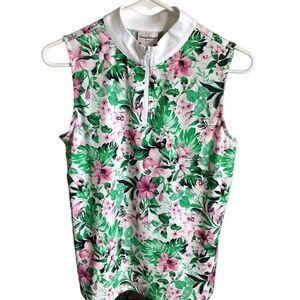 Tommy Bahama Golf Size Large sleeveless green pink floral tropical upf 50 New